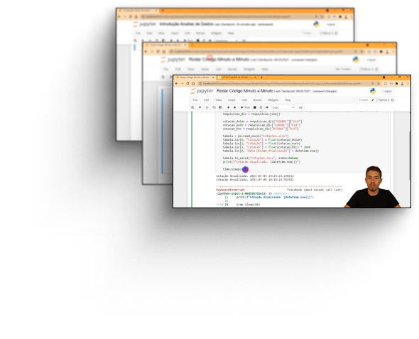Três imagens de aulas da trilha Análise de Dados