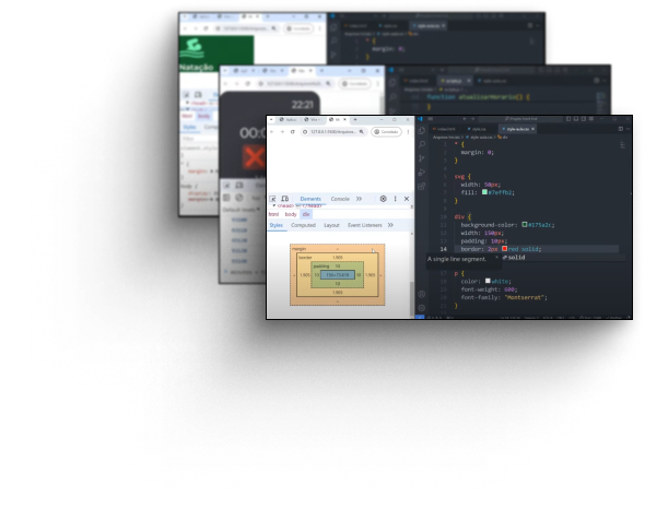 Três imagens de aulas da trilha Front-end